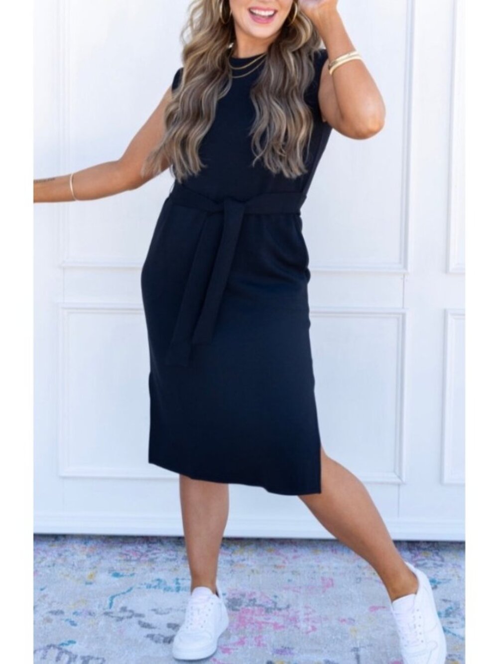 NEW Spanx Air Essentials Sleeveless Tank Dress Tie-Waist Belted Black Large